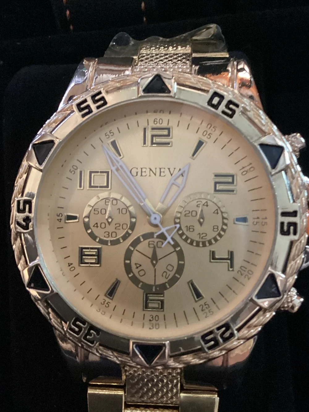Geneva Gold-Tone or Silver Men’s Chronograph Watch with Black Accents